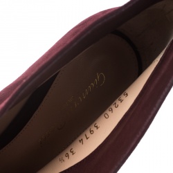 Pre Owned Gianvito Rossi Burgundy Suede V Neck Peep Toe Booties Size 36.5