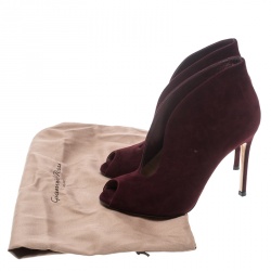 Pre Owned Gianvito Rossi Burgundy Suede V Neck Peep Toe Booties Size 36.5