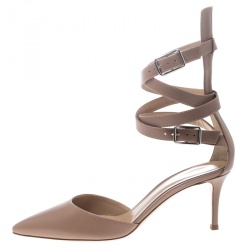 Pre Owned Gianvito Rossi Beige Leather Aleris D'Orsay Ankle Wrap Pointed Toe Sandals Size 38