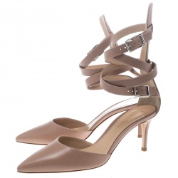Pre Owned Gianvito Rossi Beige Leather Aleris D'Orsay Ankle Wrap Pointed Toe Sandals Size 38