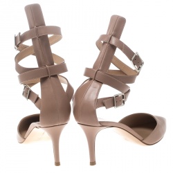Pre Owned Gianvito Rossi Beige Leather Aleris D'Orsay Ankle Wrap Pointed Toe Sandals Size 38