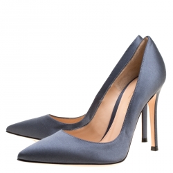Pre Owned Gianvito Rossi Grey Satin Pointed Toe Pumps Size 35.5