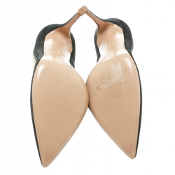 Pre Owned Gianvito Rossi Dark Grey/Beige Satin and Suede Cut Out Collar Pointed Toe Pumps Size 37