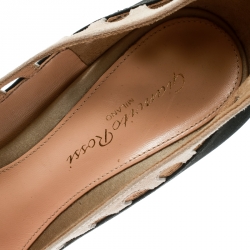 Pre Owned Gianvito Rossi Dark Grey/Beige Satin and Suede Cut Out Collar Pointed Toe Pumps Size 37