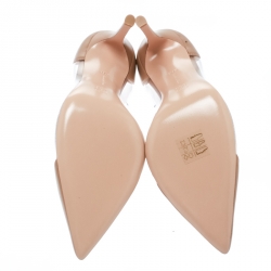 Pre Owned Gianvito Rossi Beige Leather and PVC Plexi Pointed Toe Pumps Size 37.5