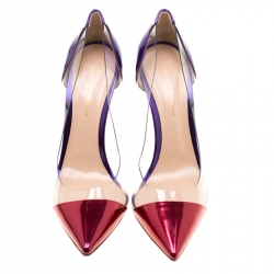 Pre Owned Gianvito Rossi Metallic Two Tone Mirror Leather And PVC Plexi Pointed Toe Pumps Size 39.5