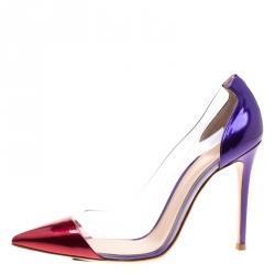 Pre Owned Gianvito Rossi Metallic Two Tone Mirror Leather And PVC Plexi Pointed Toe Pumps Size 39.5