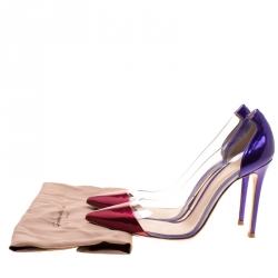 Pre Owned Gianvito Rossi Metallic Two Tone Mirror Leather And PVC Plexi Pointed Toe Pumps Size 39.5