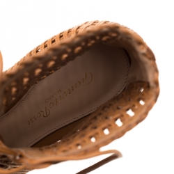 Pre Owned Gianvito Rossi Brown Macrame Leather Peep Toe Booties Size 36