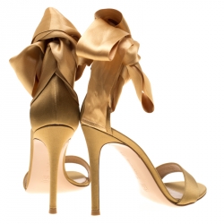 Pre Owned Gianvito Rossi Gold Satin Gala Ankle Wrap Open Toe Sandals Size 35.5