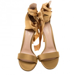 Pre Owned Gianvito Rossi Gold Satin Gala Ankle Wrap Open Toe Sandals Size 35.5