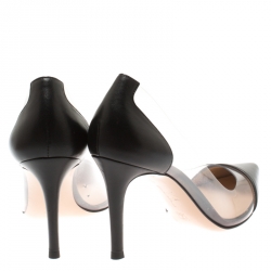 Pre Owned Gianvito Rossi Black Leather and PVC Plexi Pointed Toe Pumps Size 35.5