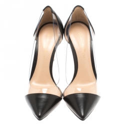 Pre Owned Gianvito Rossi Black Leather and PVC Plexi Pointed Toe Pumps Size 35.5