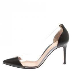 Pre Owned Gianvito Rossi Black Leather and PVC Plexi Pointed Toe Pumps Size 35.5