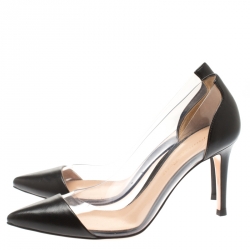Pre Owned Gianvito Rossi Black Leather and PVC Plexi Pointed Toe Pumps Size 35.5