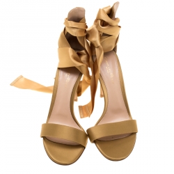 Pre Owned Gianvito Rossi Gold Satin Gala Ankle Wrap Open Toe Sandals Size 39