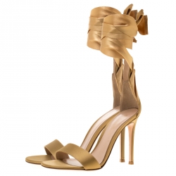 Pre Owned Gianvito Rossi Gold Satin Gala Ankle Wrap Open Toe Sandals Size 39
