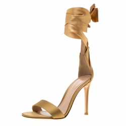 Pre Owned Gianvito Rossi Gold Satin Gala Ankle Wrap Open Toe Sandals Size 39