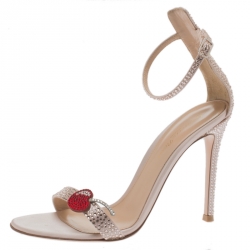Pre Owned Gianvito Rossi Light Pink Crystal Embellished Satin Cherry Portofino Ankle Strap Open Toe Sandals Size 37