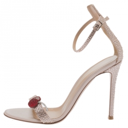 Pre Owned Gianvito Rossi Light Pink Crystal Embellished Satin Cherry Portofino Ankle Strap Open Toe Sandals Size 37