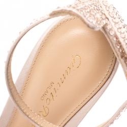 Pre Owned Gianvito Rossi Light Pink Crystal Embellished Satin Cherry Portofino Ankle Strap Open Toe Sandals Size 37