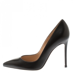 Pre Owned Gianvito Rossi Black Leather Pointed Toe Pumps Size 37.5