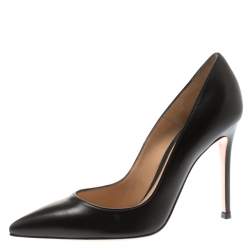 Pre Owned Gianvito Rossi Black Leather Pointed Toe Pumps Size 37.5
