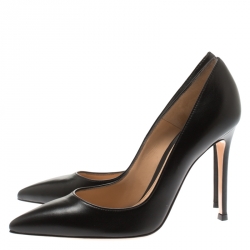 Pre Owned Gianvito Rossi Black Leather Pointed Toe Pumps Size 37.5