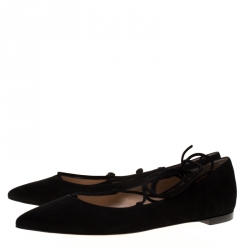 Pre Owned Gianvito Rossi Black Suede Femi Ankle Wrap Pointed Toe Flats Size 39