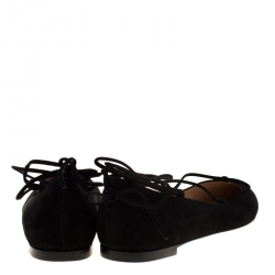 Pre Owned Gianvito Rossi Black Suede Femi Ankle Wrap Pointed Toe Flats Size 39