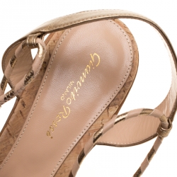 Pre Owned Gianvito Rossi Metallic Gold Leather Ankle Wrap Cork Wedge Sandals Size 37