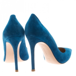 Pre Owned Gianvito Rossi Blue Suede Pointed Toe Pumps Size 36