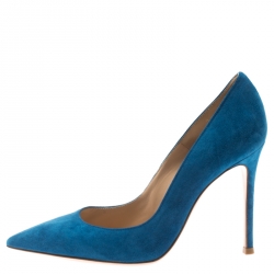 Pre Owned Gianvito Rossi Blue Suede Pointed Toe Pumps Size 36