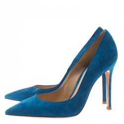 Pre Owned Gianvito Rossi Blue Suede Pointed Toe Pumps Size 36