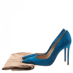 Pre Owned Gianvito Rossi Blue Suede Pointed Toe Pumps Size 36