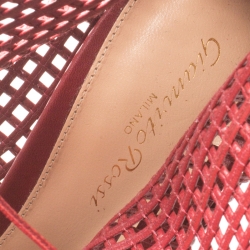 Pre Owned Gianvito Rossi Burgundy Woven Leather Marnie Lace Up Peep Toe Ankle Boots Size 41