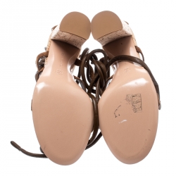 Pre Owned Gianvito Rossi Brown Suede And Leather Cayman Ankle Wrap Strappy Sandals Size 38