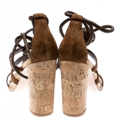 Pre Owned Gianvito Rossi Brown Suede And Leather Cayman Ankle Wrap Strappy Sandals Size 38