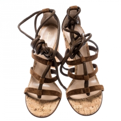 Pre Owned Gianvito Rossi Brown Suede And Leather Cayman Ankle Wrap Strappy Sandals Size 38