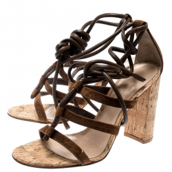 Pre Owned Gianvito Rossi Brown Suede And Leather Cayman Ankle Wrap Strappy Sandals Size 38