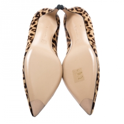Pre Owned Gianvito Rossi Beige Leopard Print Pony Hair Pointed Toe Pumps Size 37