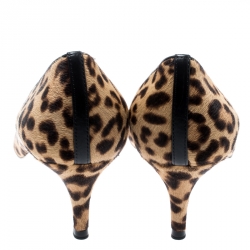 Pre Owned Gianvito Rossi Beige Leopard Print Pony Hair Pointed Toe Pumps Size 37