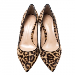 Pre Owned Gianvito Rossi Beige Leopard Print Pony Hair Pointed Toe Pumps Size 37
