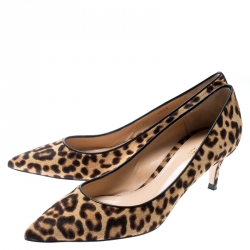 Pre Owned Gianvito Rossi Beige Leopard Print Pony Hair Pointed Toe Pumps Size 37