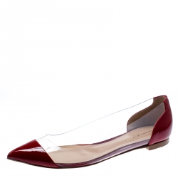 Pre Owned Gianvito Rossi Red Patent Leather and PVC Plexi Pointed Toe Ballet Flats Size 39.5