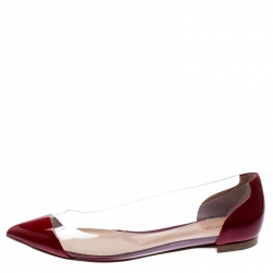 Pre Owned Gianvito Rossi Red Patent Leather and PVC Plexi Pointed Toe Ballet Flats Size 39.5