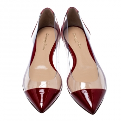 Pre Owned Gianvito Rossi Red Patent Leather and PVC Plexi Pointed Toe Ballet Flats Size 39.5