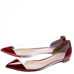 Pre Owned Gianvito Rossi Red Patent Leather and PVC Plexi Pointed Toe Ballet Flats Size 39.5