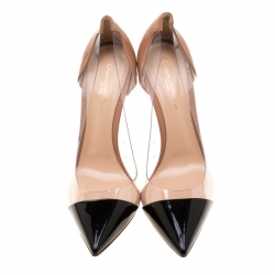 Pre Owned Gianvito Rossi Black/Beige Patent Leather And PVC Plexi Pointed Toe Pumps Size 39