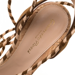 Pre Owned Gianvito Rossi Brown Suede Ankle Wrap Cork Wedge Sandals Size 37.5